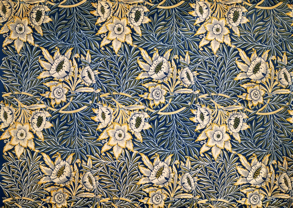 Detail of Tulip and Willow furnishing fabric by William Morris