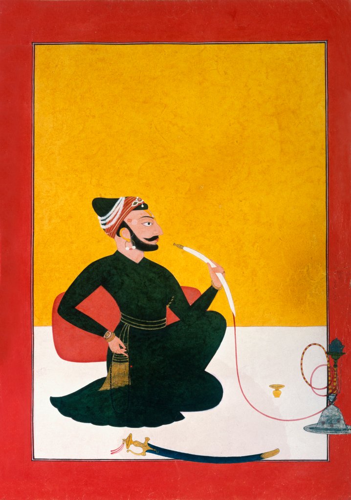 Detail of Raja Ajmat Dev of Mankot smoking a hookah by Unknown