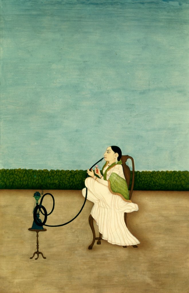 Detail of An Indian lady squatting on a European style chair by Unknown