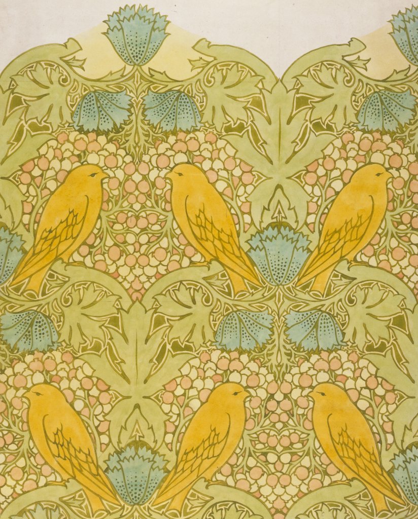 Detail of Yellow Birds textile design by Charles Francis Annesley Voysey
