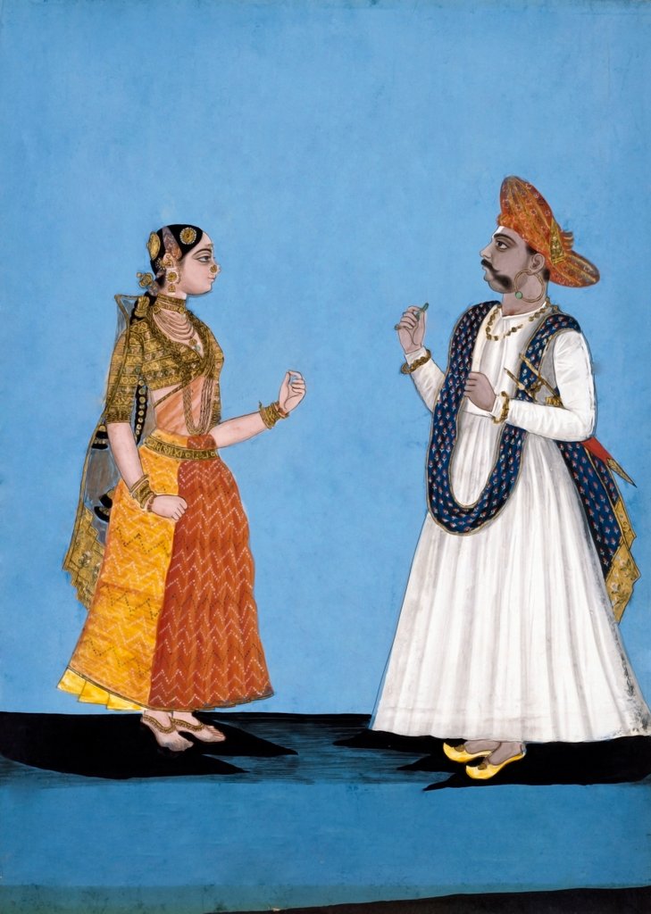 Detail of Warner and his wife. Tanjore, India, late 18th century by Unknown