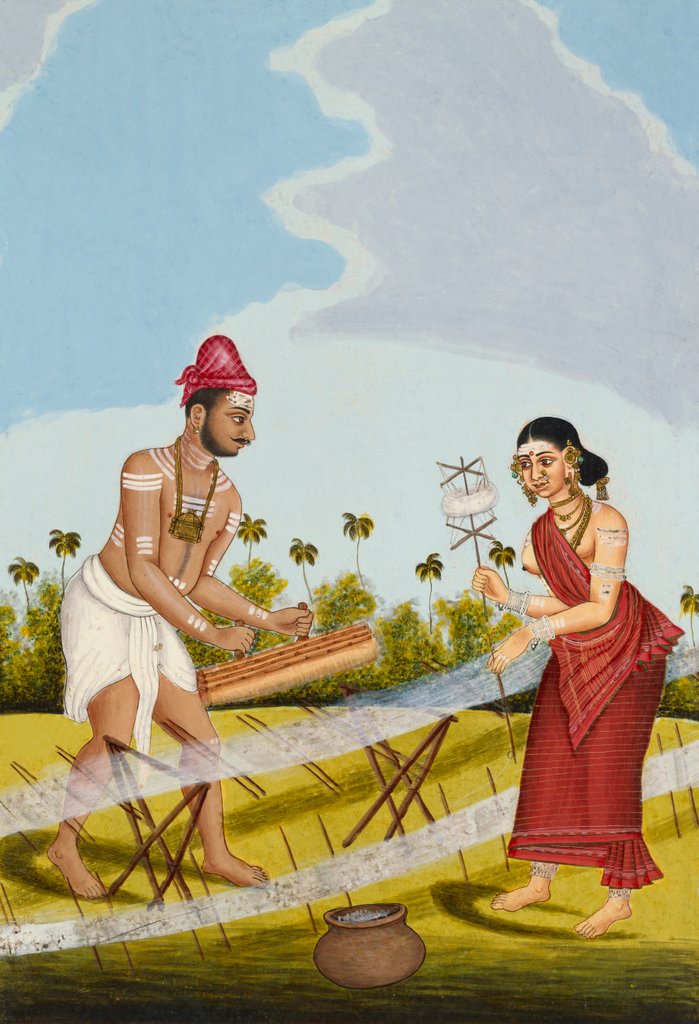 Detail of A weaver and his wife, Delhi Company School by Delhi Company School