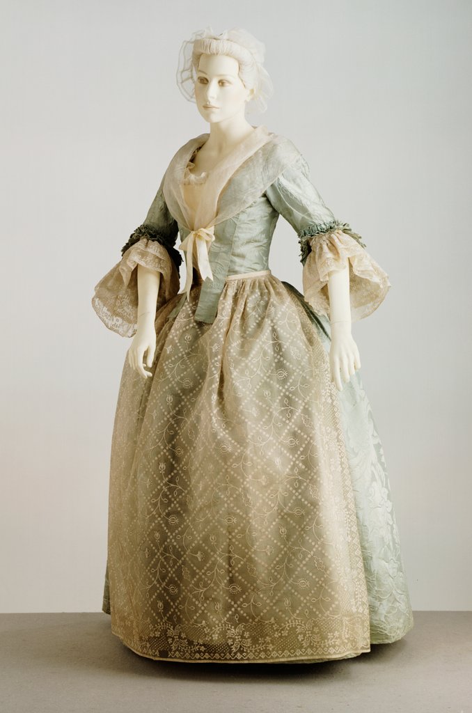 Detail of Apron, gown and petticoat. Britain, mid-18th century by Unknown