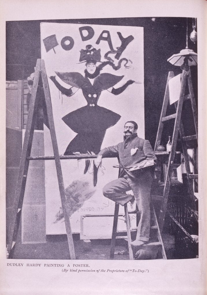 Detail of Dudley Hardy painting his design for Today Magazine by Anonymous