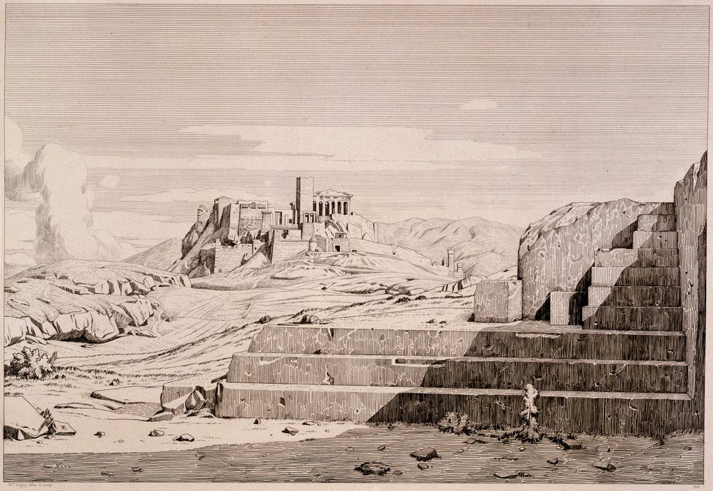 Detail of Athenes: A distant view of the Acropolis from the West by Theodore Aligny