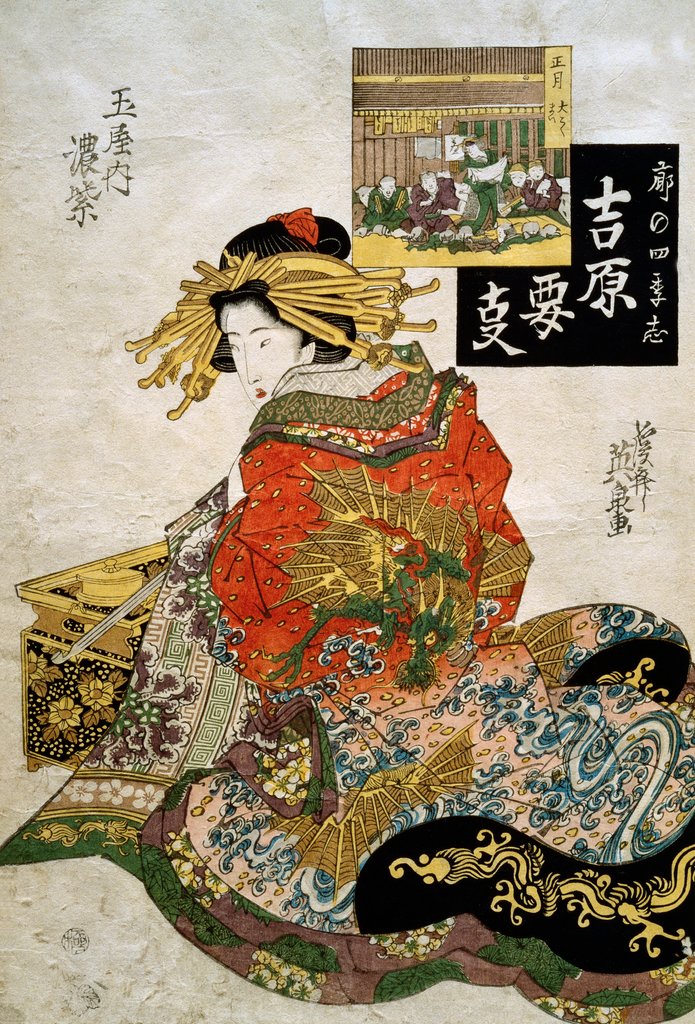 Detail of The Courtesan Koimurasaki of Tama-ya in the First Month by Keisai Eisen