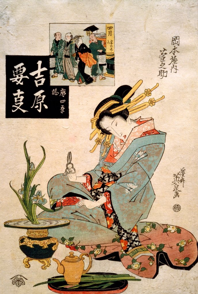 Detail of The Courtesan Suganosuke of Okamoto-ya in the Fourth Month by Keisai Eisen