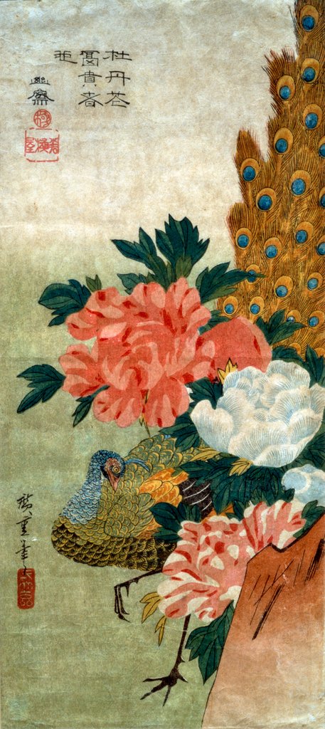 Detail of Peony and a Peacock by Utagawa Hiroshige I