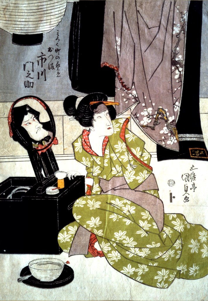 Detail of Ichikawa Monnosuke III as the Geisha Otsuma of Mirokucho by Utagawa Kunisada (I)