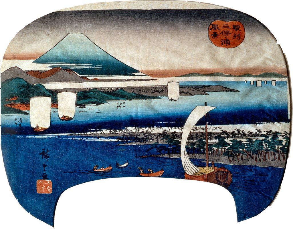 Detail of View of Miho-no-ura in Suruga Province, Uchiwa-e-size Nishiki-e by Utagawa Hiroshige