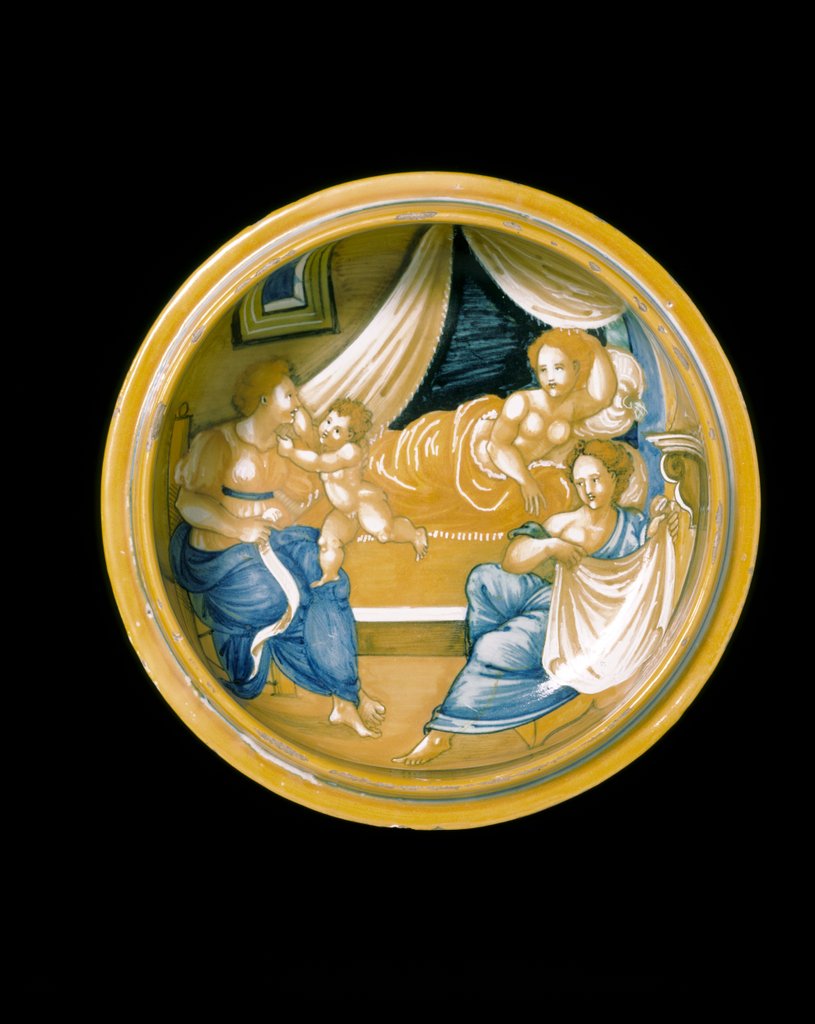 Detail of Childbirth bowl by Francesco Xanto Avelli