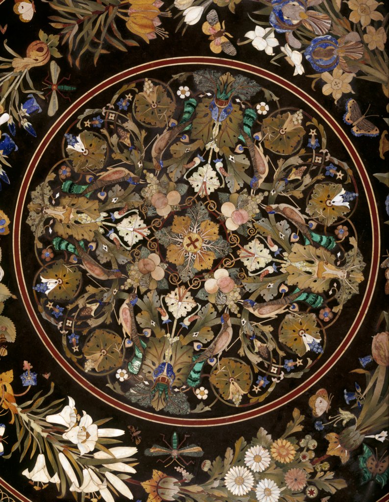 Detail of Detail of top table with floral design inlay by J. Randall