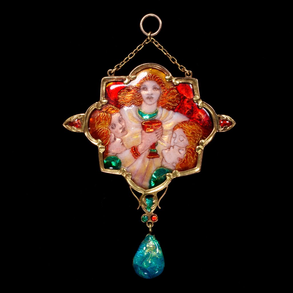 Detail of The Love Cup pendant by Phoebe Anna Traquair
