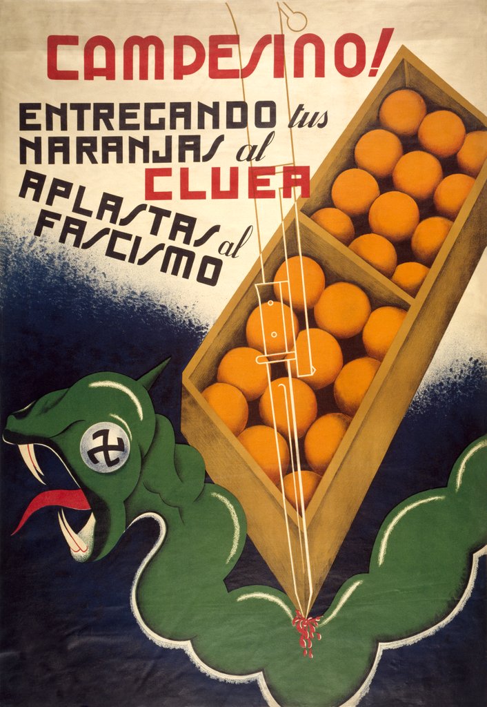 Detail of Campesino! Entregando tus Naranjas al Cluer Aplastas al Fascismo by Pepe