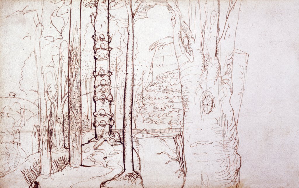 Detail of Sketch of a woodland or forest scene by Samuel Palmer