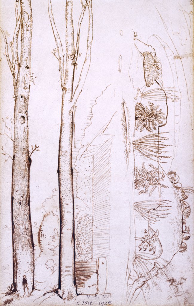 Detail of Sketches of trees and a hilly landscape by Samuel Palmer