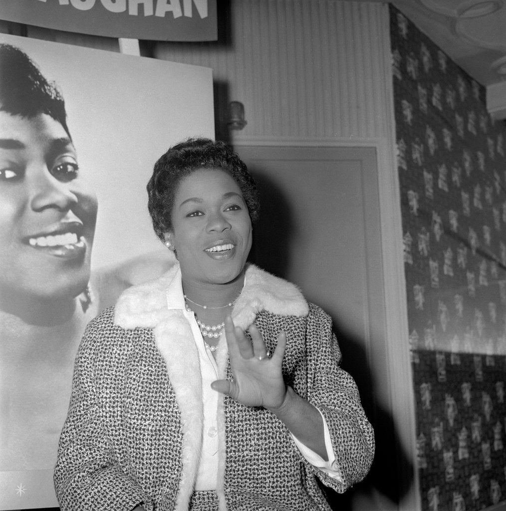 Detail of Sarah Vaughan at a London reception by Harry Hammond