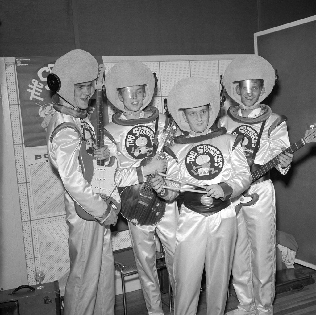 Detail of The Spotniks dressed up as astronauts by Harry Hammond