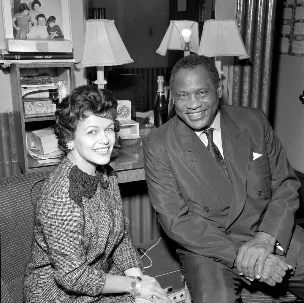 Detail of Paul Robeson with Eve Boswell in the Palladium dressing room by Harry Hammond