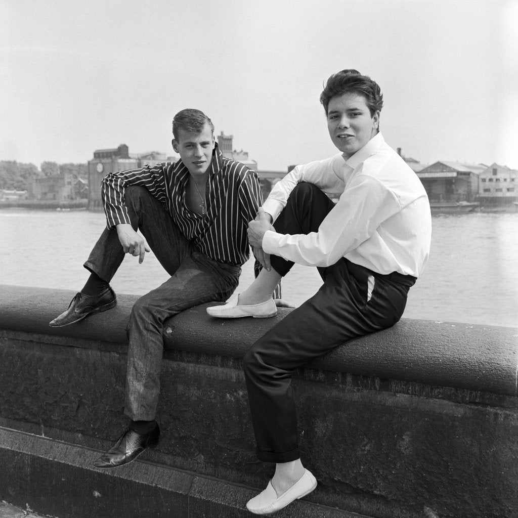 Detail of Cliff Richard with unknown man by the Thames at Chelsea by Harry Hammond