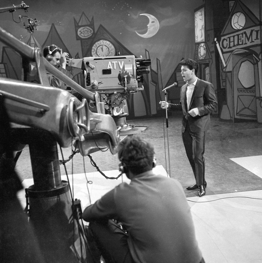 Detail of Cliff Richard in a TV studio by Harry Hammond