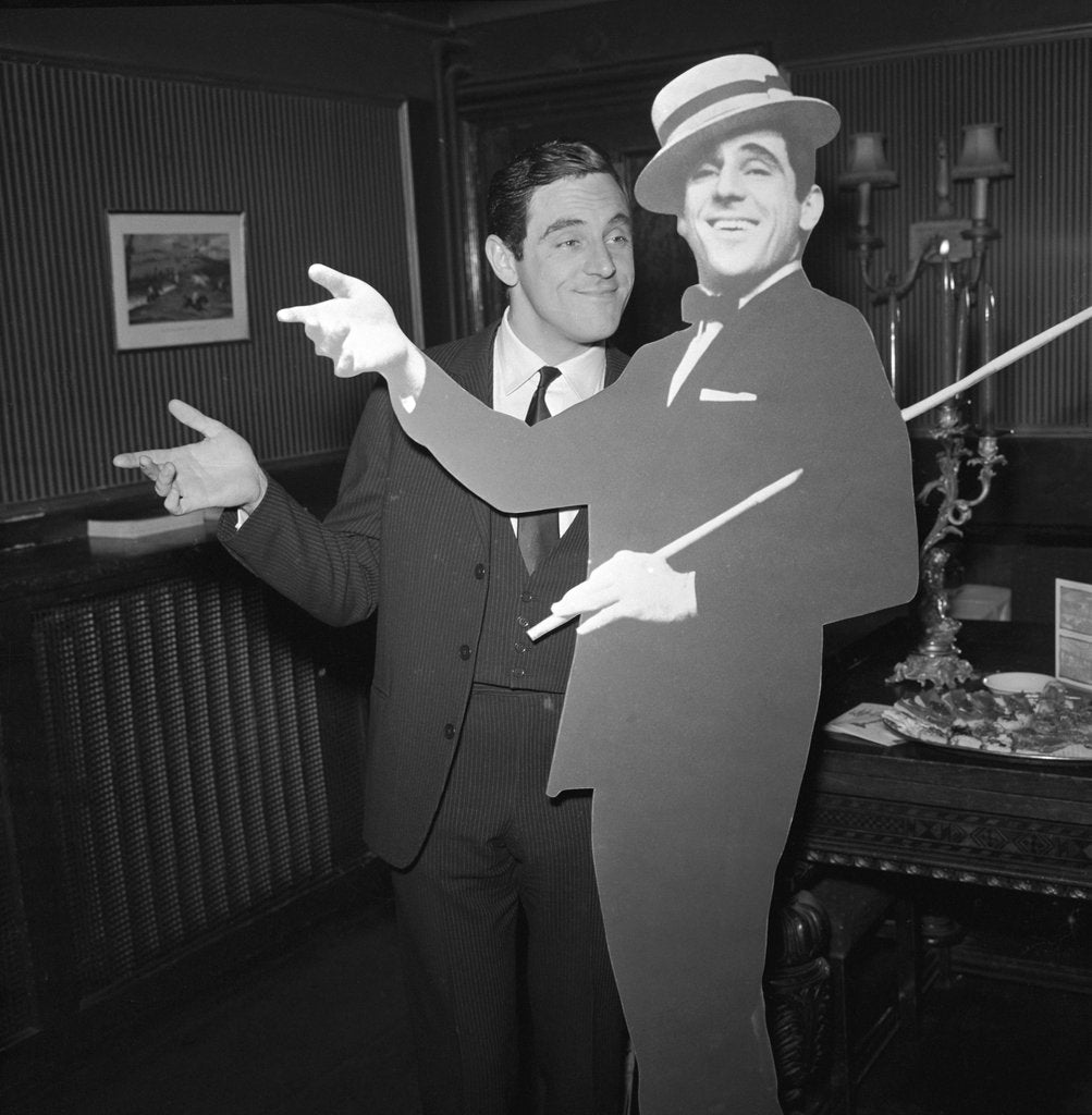 Detail of Anthony Newley with cardboard cut-out of himself by Harry Hammond