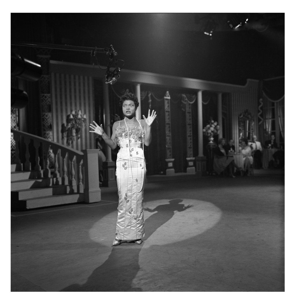 Detail of Eartha Kitt performing on TV by Harry Hammond
