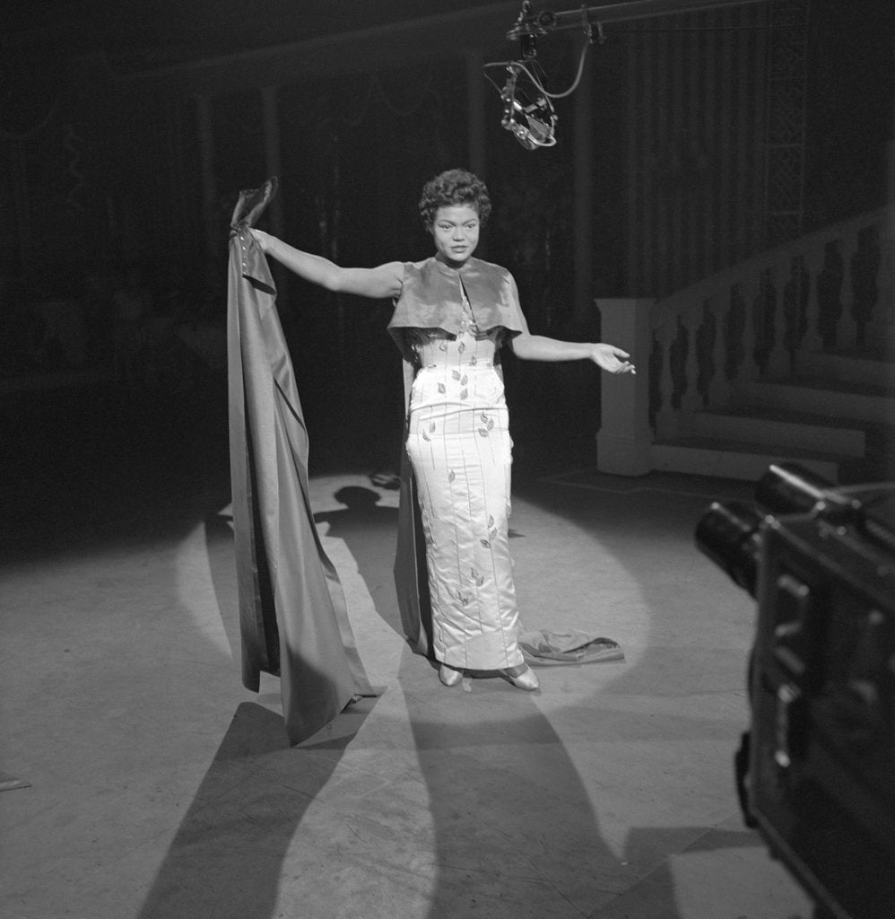 Detail of Eartha Kitt on a TV show at Wood Green Empire by Harry Hammond