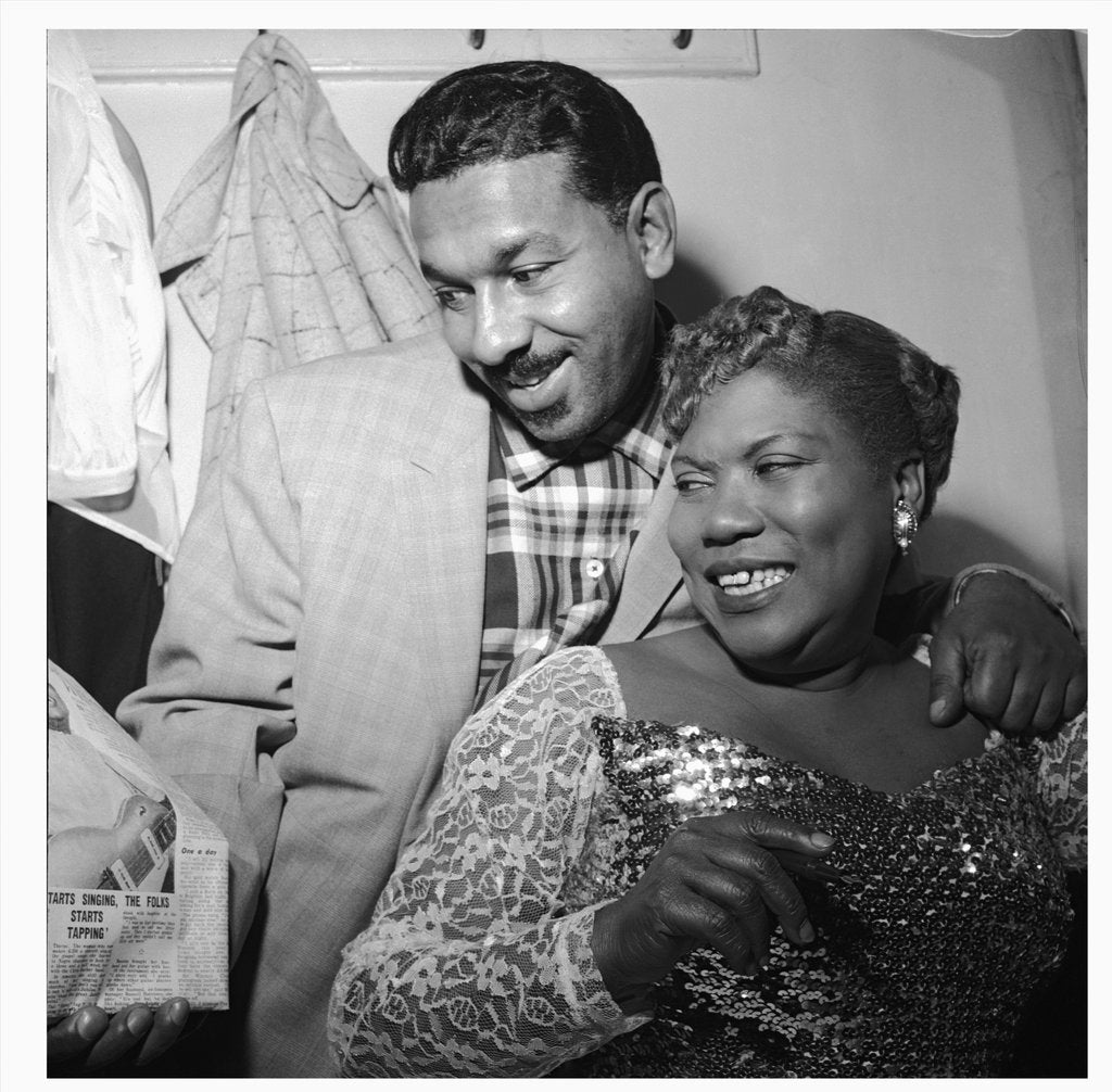 Detail of Sister Rosetta Tharp with unknown man in her dressing room by Harry Hammond