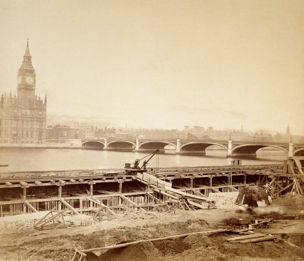 Detail of Westminster Bridge over the river at high tide by William Strudwick