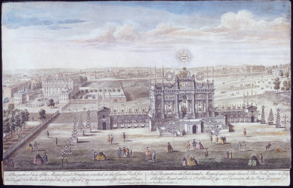 Detail of A Perspective View of The Magnificent Structure erected in Green Park for The Royal Fireworks by Unknown