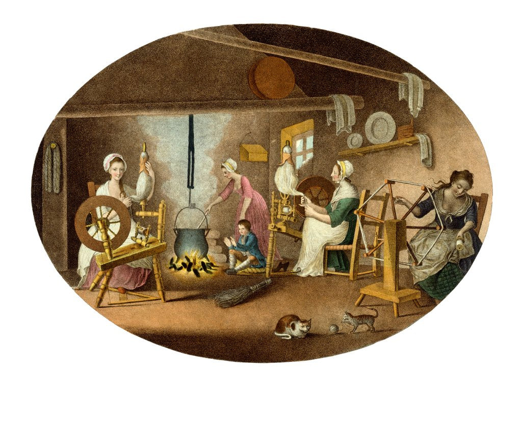 Detail of Representing spinning, reeling with the clock reel and boiling the yarn by William Hincks