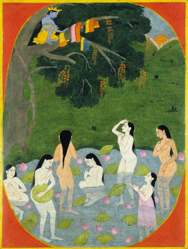 Detail of Krishna with The Cow Girl`s Clothes. Tehri Garwhal, India, early 19th century by Unknown