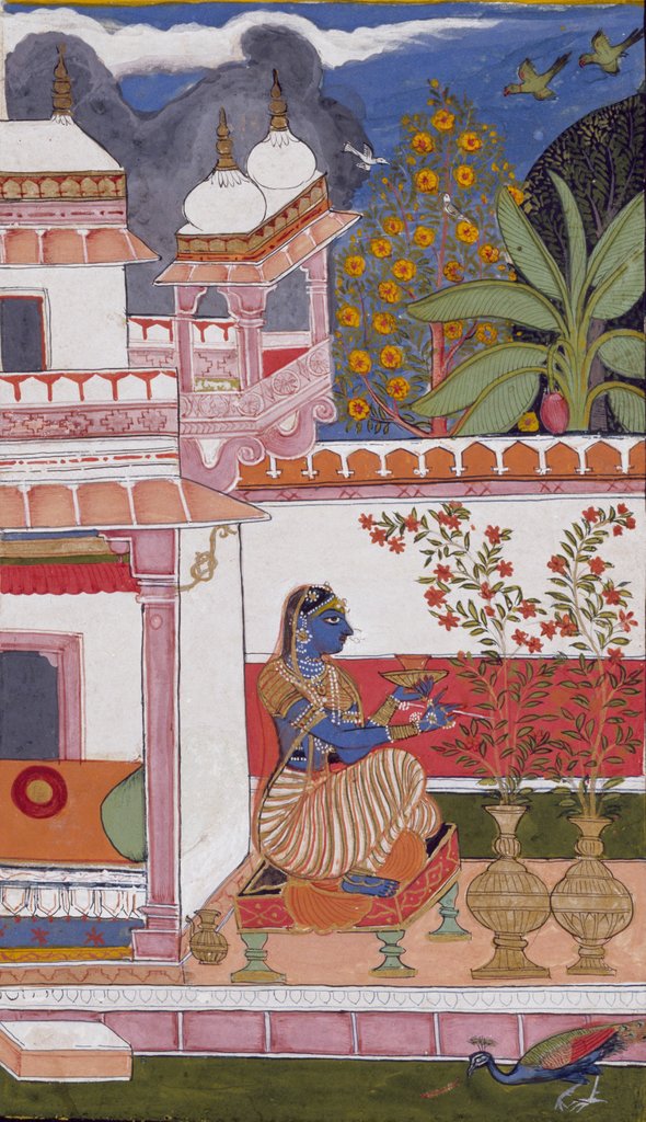 Detail of A lady picking flowers from a pot by Unknown