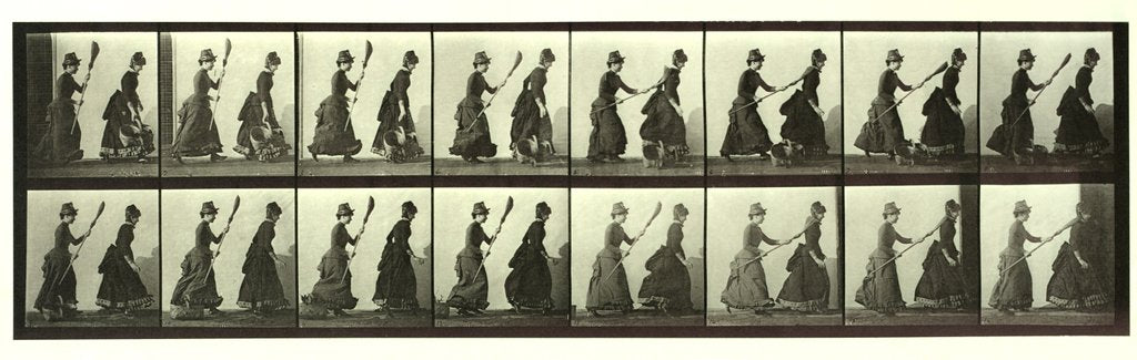 Detail of Women chasing another woman with a broom by Eadweard Muybridge