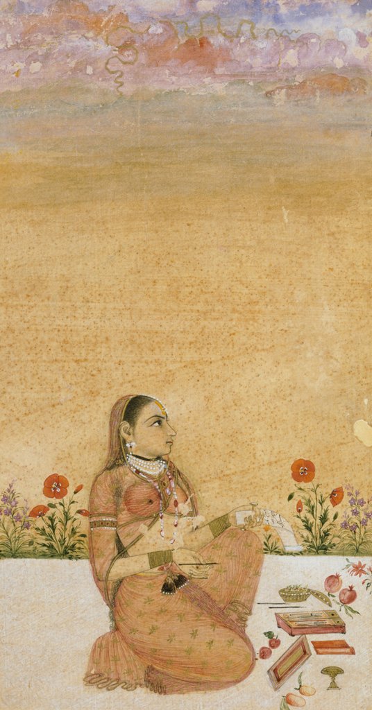 Detail of Hindu Lady seated on flower edged terrace by Unknown