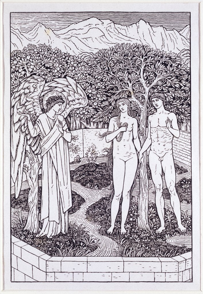 Detail of Adam and Eve in the Garden of Eden by William Morris