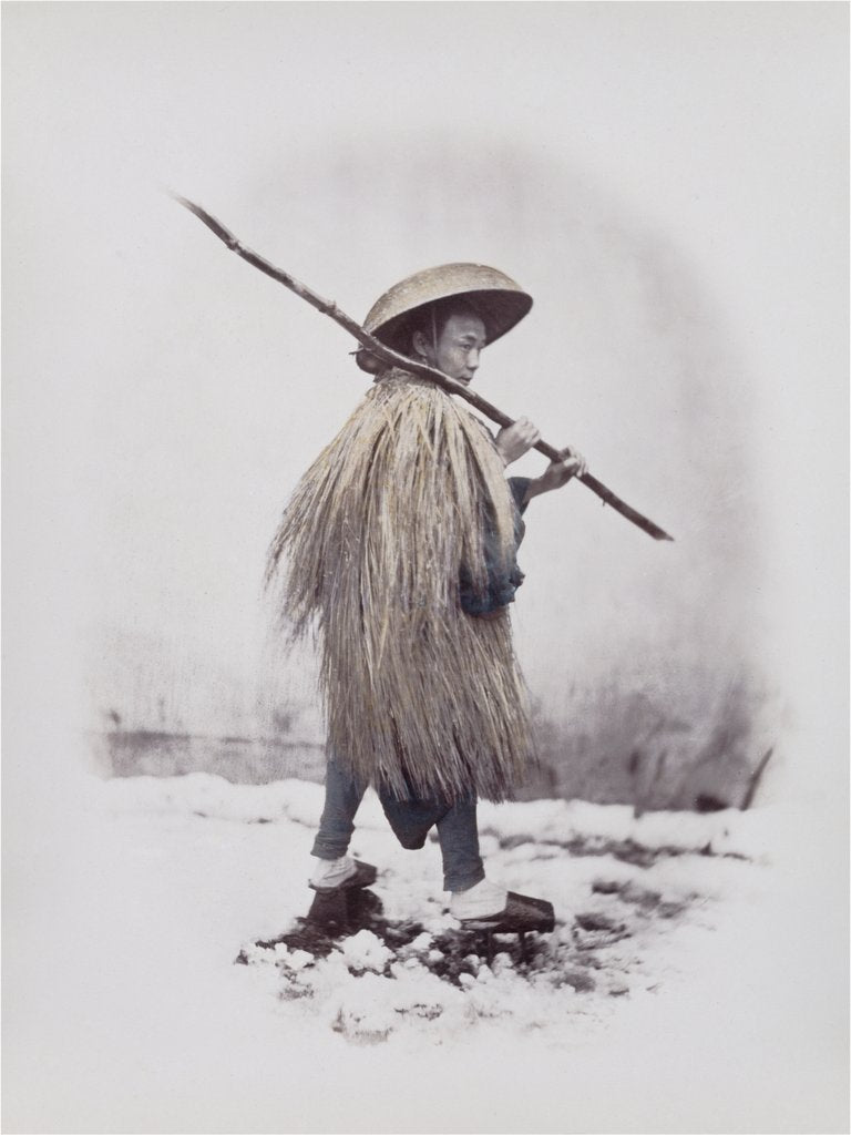Detail of A workman in rain dress by Felice Beato