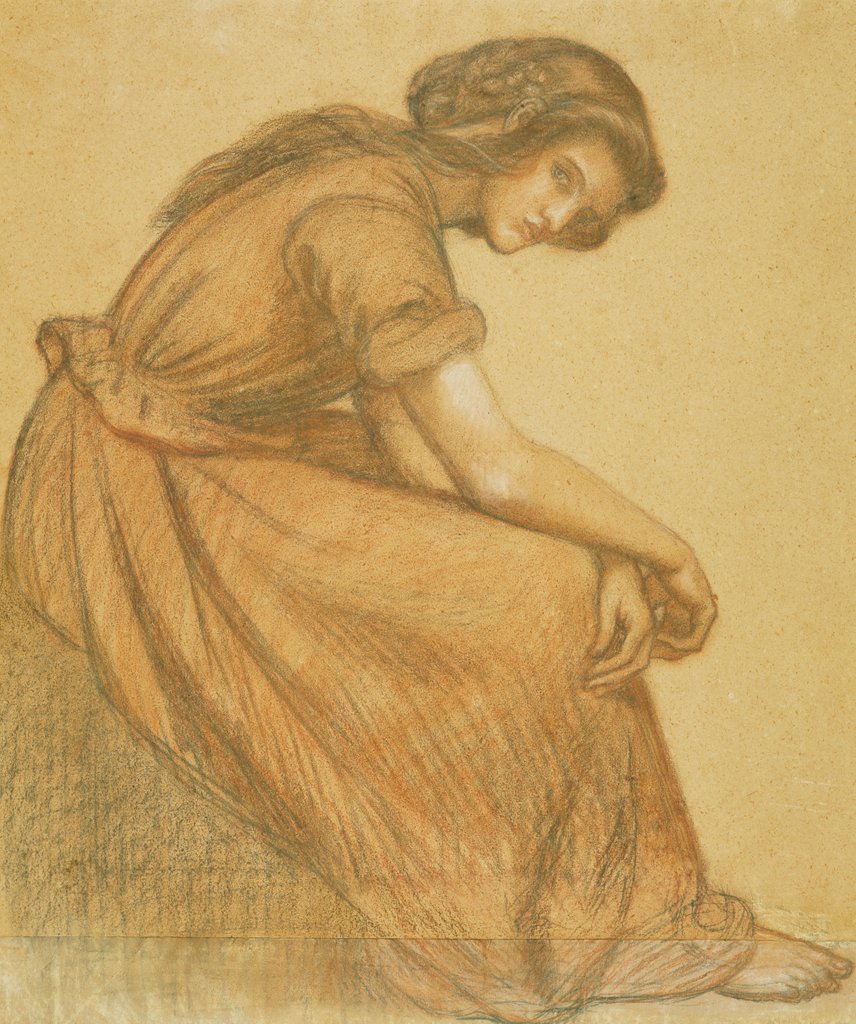 Detail of A girl holding her knees by Unknown