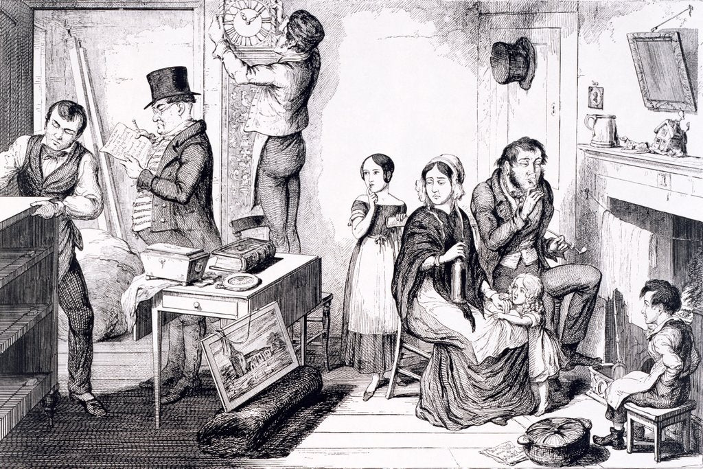 Detail of An execution sweeps off the greater part of their furniture by George Cruikshank
