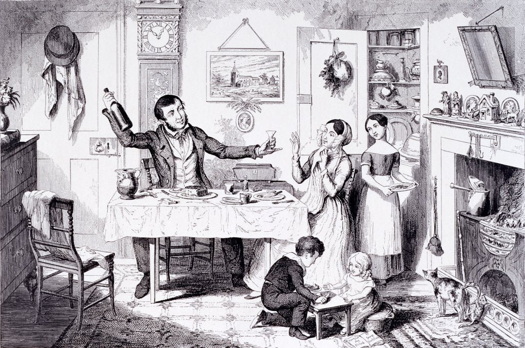 Detail of The Bottle is brought out for the first time by George Cruikshank