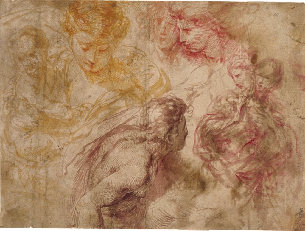 Detail of Heads of Angels, drawings of Virgin and Child by Giulio Cesare Procaccini