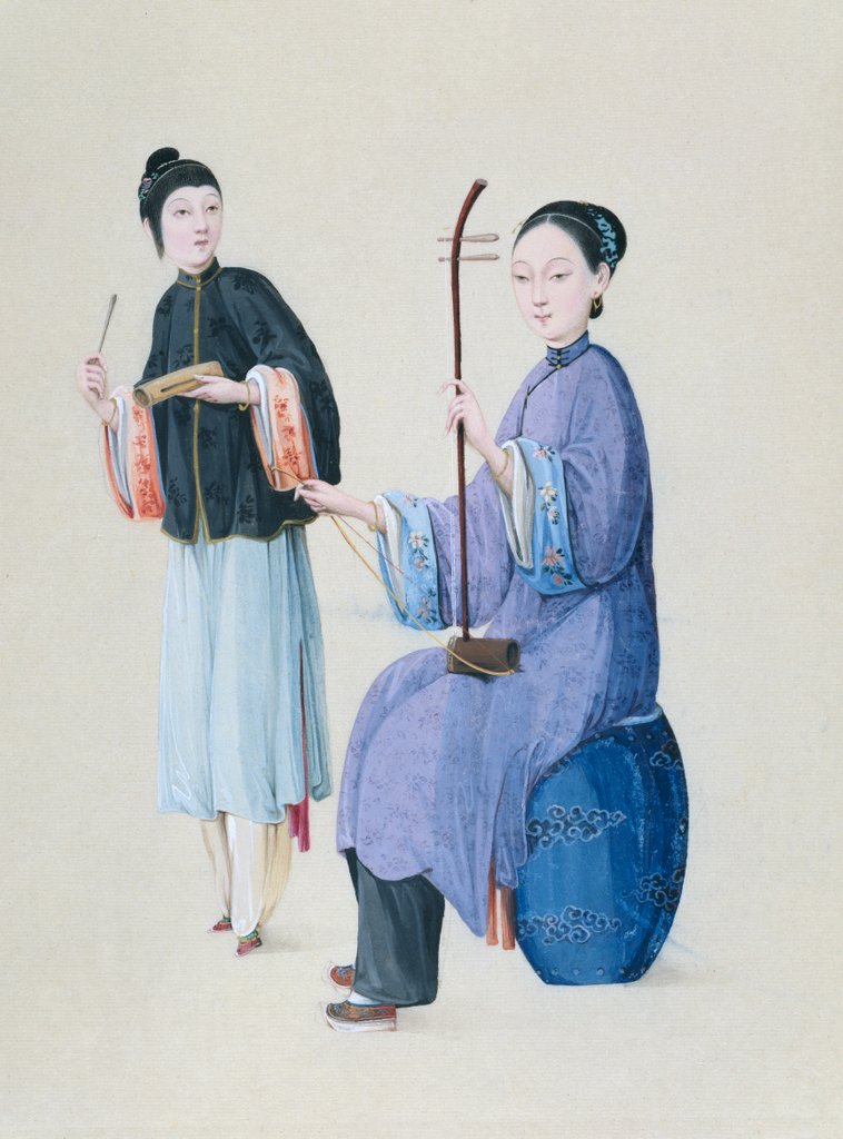 Detail of Two Women Playing Musical Instruments by Unknown