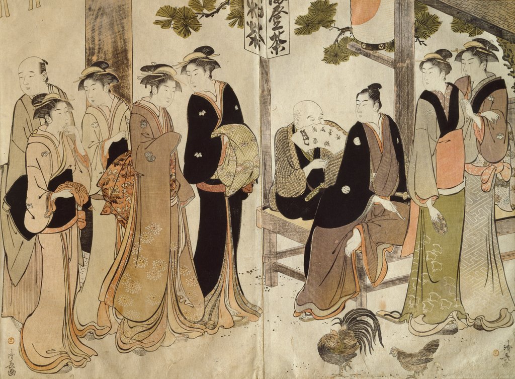 Detail of An arranged introduction at a Shrine by Torii Kiyonaga