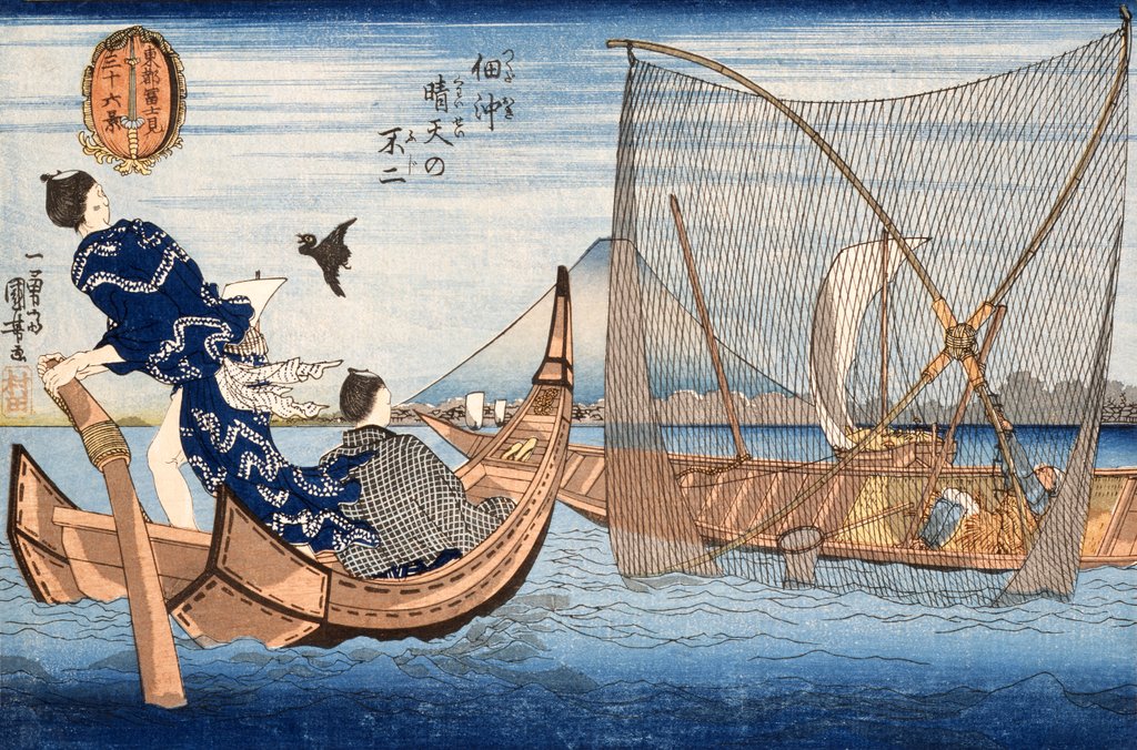 Detail of Fine view of Mount Fuji from Tsukudajima by Utagawa Kuniyoshi