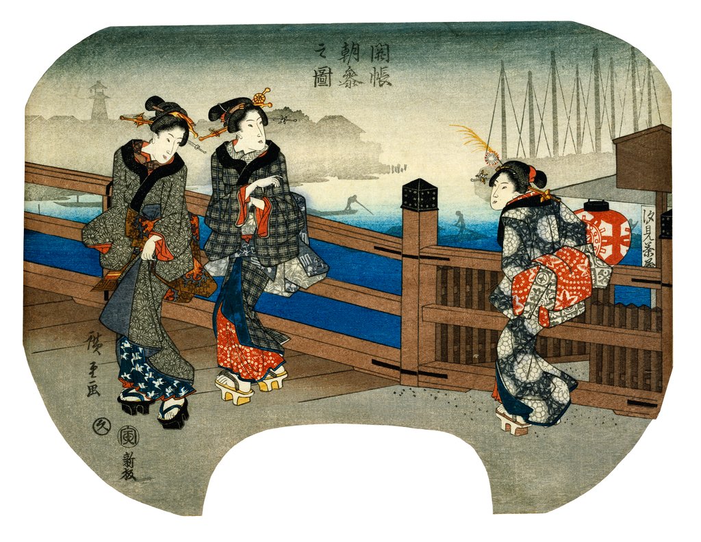 Detail of Women on Bridge by Utagawa Hiroshige