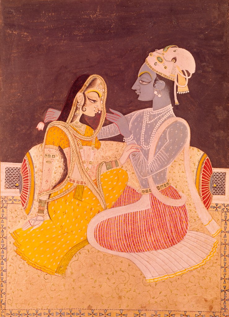 Detail of Radha seated with Krishna. Jaipur, India, mid-20th century by Unknown