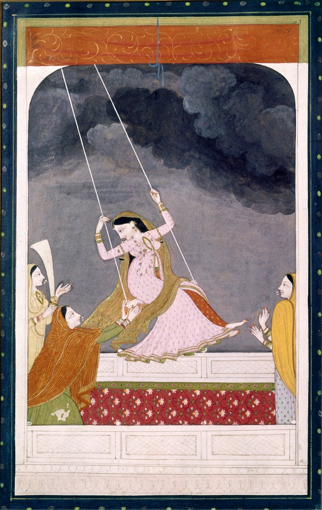 Detail of A lady on a swing. Kangra, India, late 18th century by Unknown