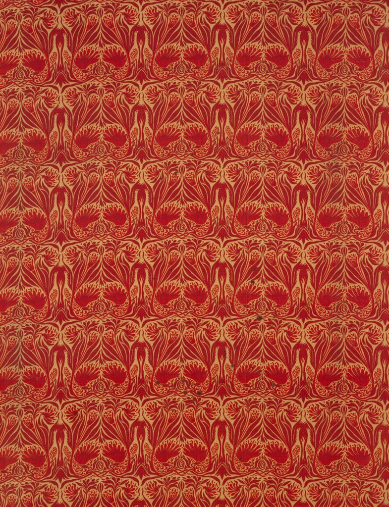 Detail of Peacock furnishing fabric by Arthur Heygate Mackmurdo