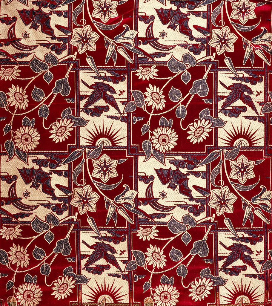 Detail of Moon, Sun and Bird furnishing fabric by George Charles Haité